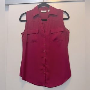 New York and company cranberry sleeveless button-down blouse, size S